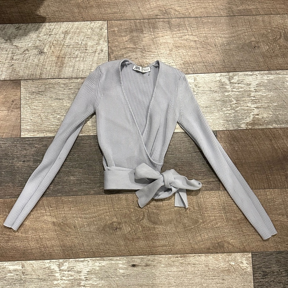 Baby blue Wrap Sweater with Bow
